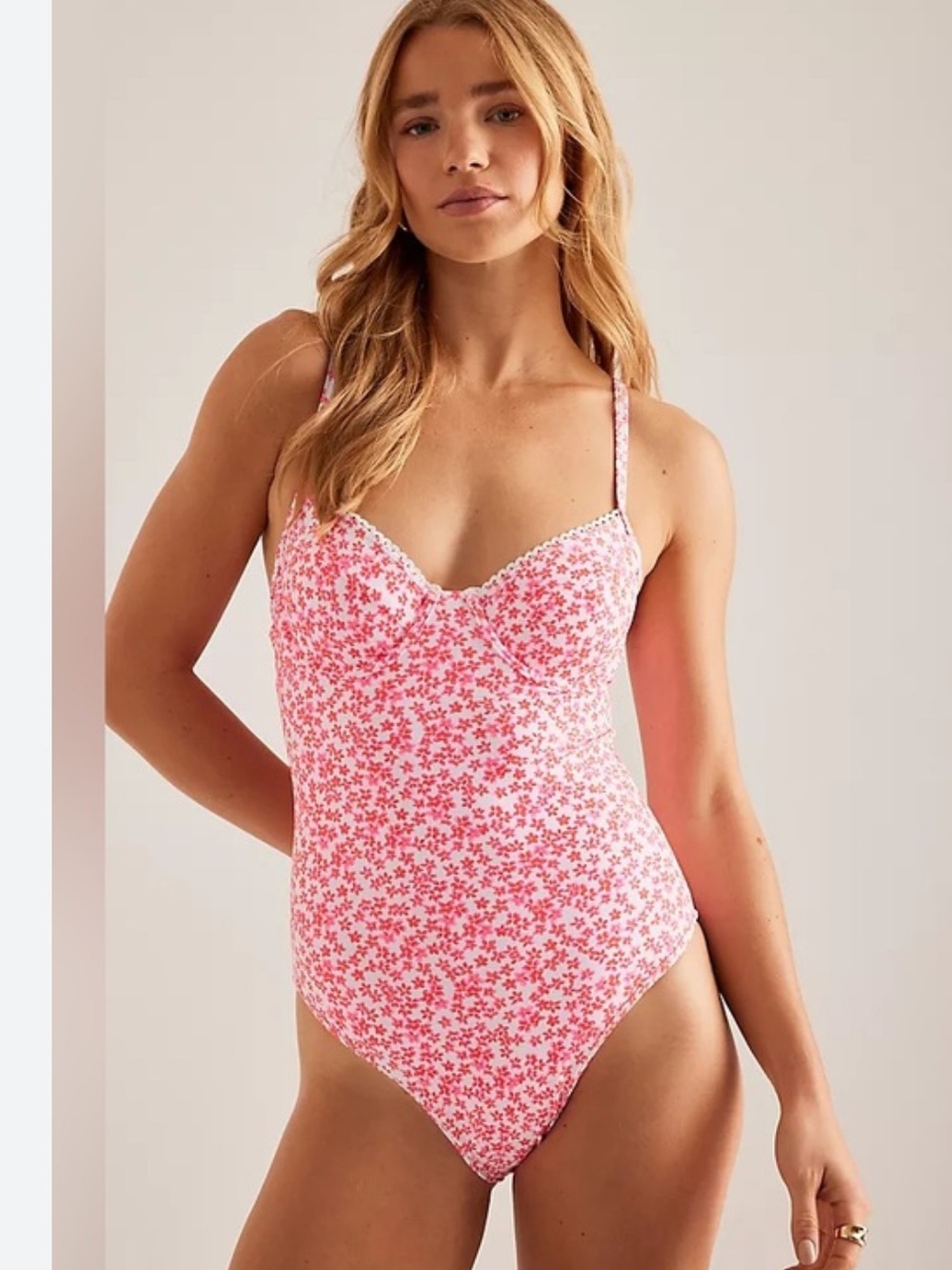Kulani Kinis Decorative Underwire Cheeky Pink Floral One-Piece Swimsuit